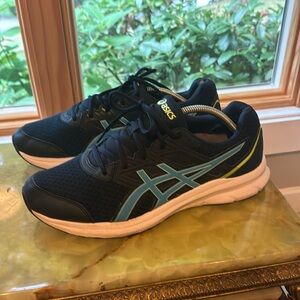 Asics black blue  lace up sneakers running shoe white black sole 11